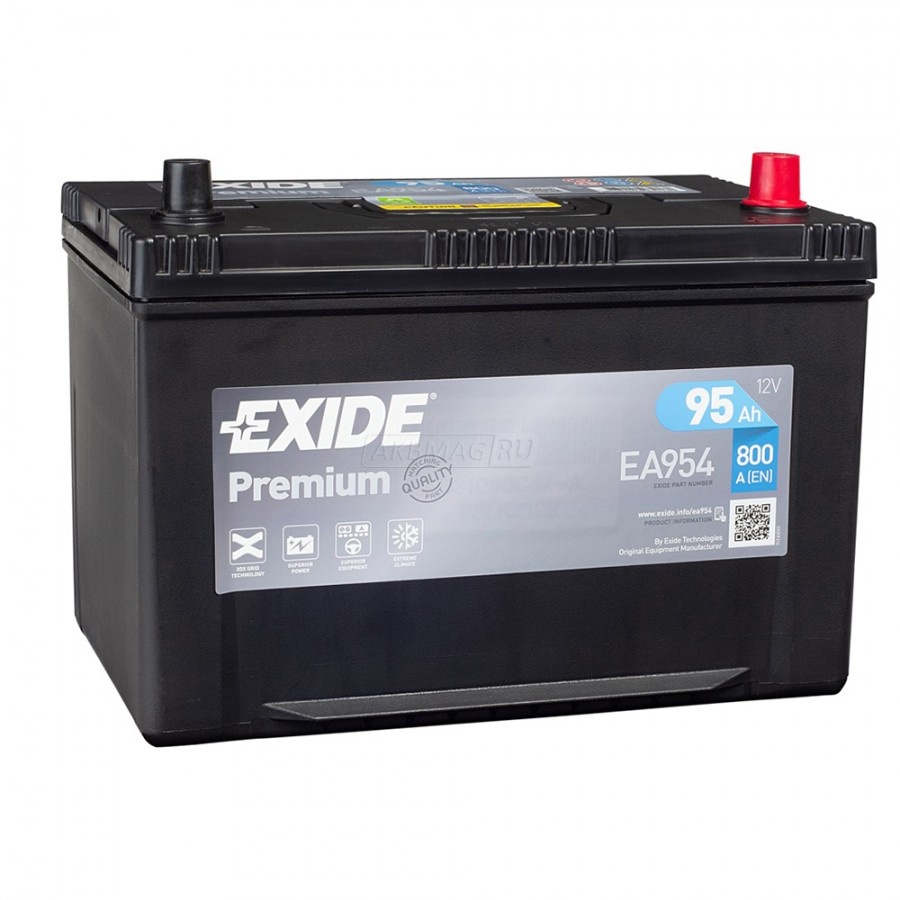 Аккумулятор автомобильный EXIDE Premium 95R EA954 800 А обр. пол. 95 Ач